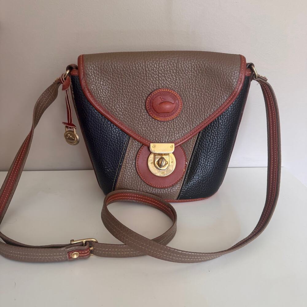 Dooney & Bourke All-Weather Leather Two Tone Colorblock Crossbody Bag Taupe Navy